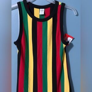 Striped Dress Top in Red, Green, Yellow, and Black